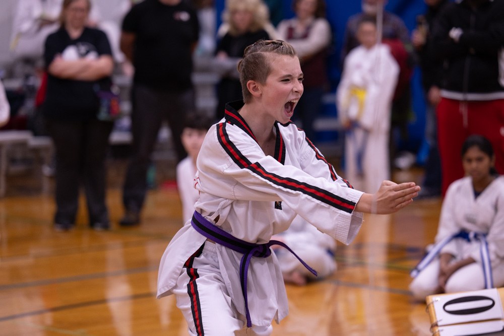 Competitor performing a traditional form with a kiai